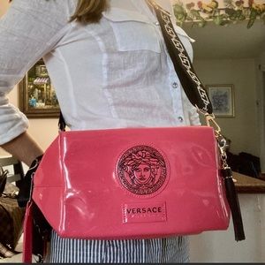 Versace Parfums pink faux patent leather wristlet crossbody